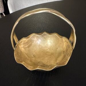 Vintage Brass Shack Small Basket Dish With Braided Handle 4x4” Candy Dish Gold
